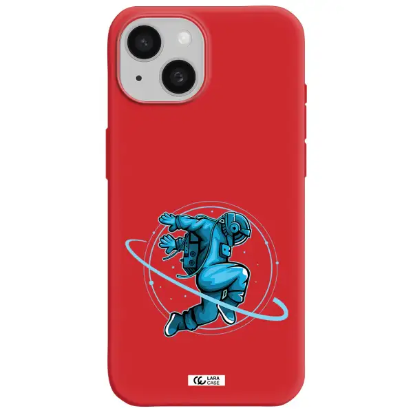A Cartoon Of A Man Skating Apple Iphone 15 Silicone Imperial Red Case