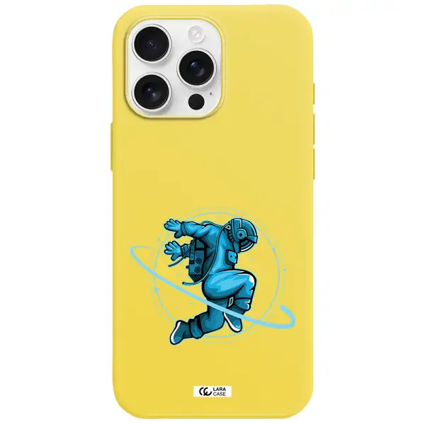 A Cartoon Of A Man Skating Apple Iphone 16 Pro Max Silicone Canary Yellow Case