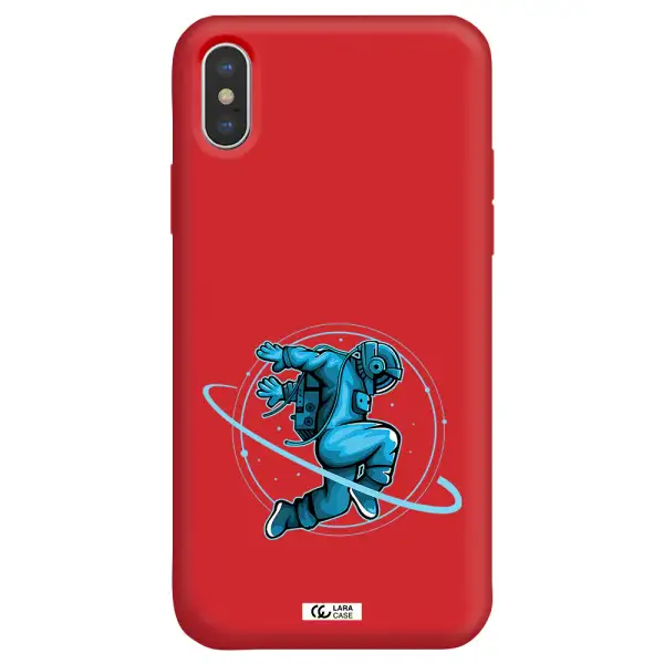 a cartoon of a man skating Apple iPhone X Silicone Imperial Red Case