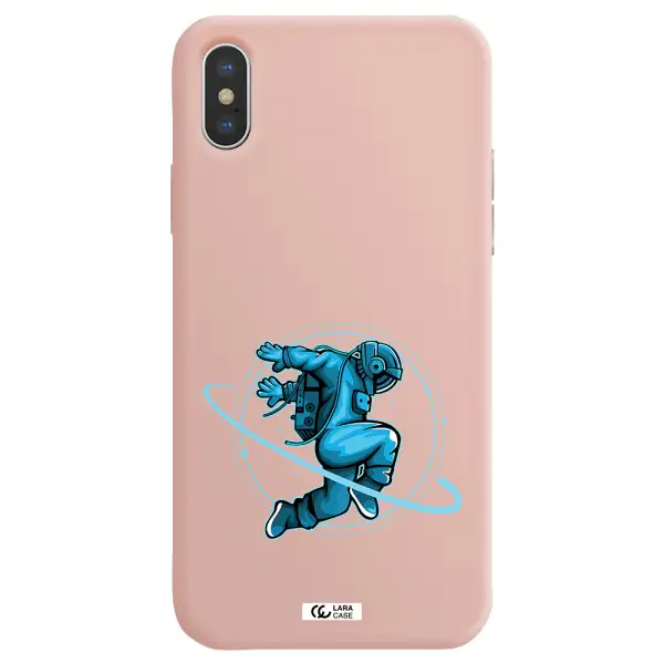 a cartoon of a man skating Apple iPhone XS max Silicone pastel pink Case