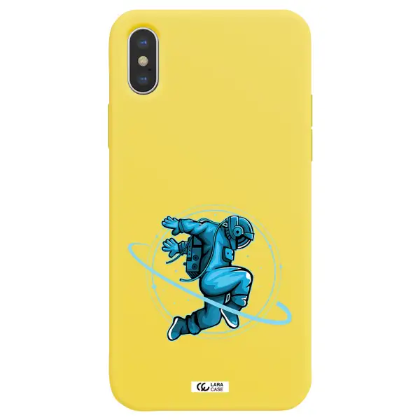 a cartoon of a man skating Apple iPhone XS Silicone canary yellow Case
