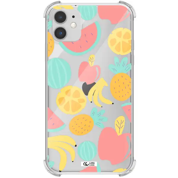 a pattern of fruits on a white background Apple iPhone 11 Clear PC Case