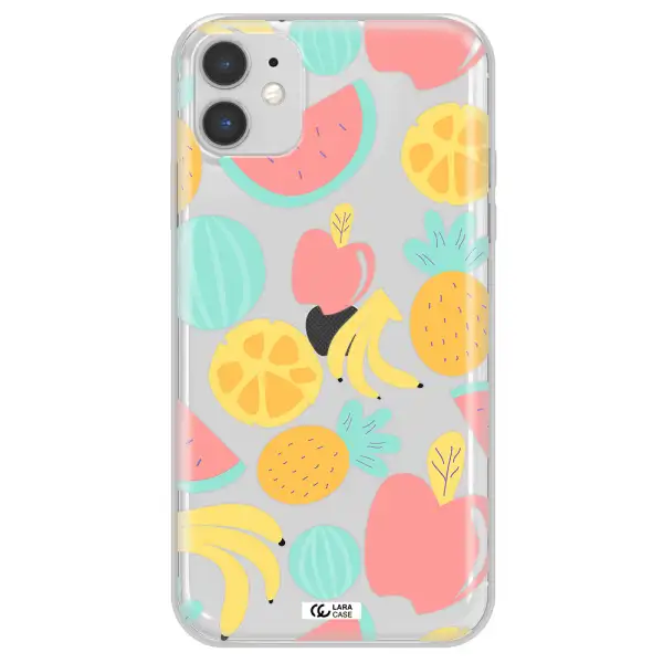 a pattern of fruits on a white background Apple iPhone 11 Clear TPU Case