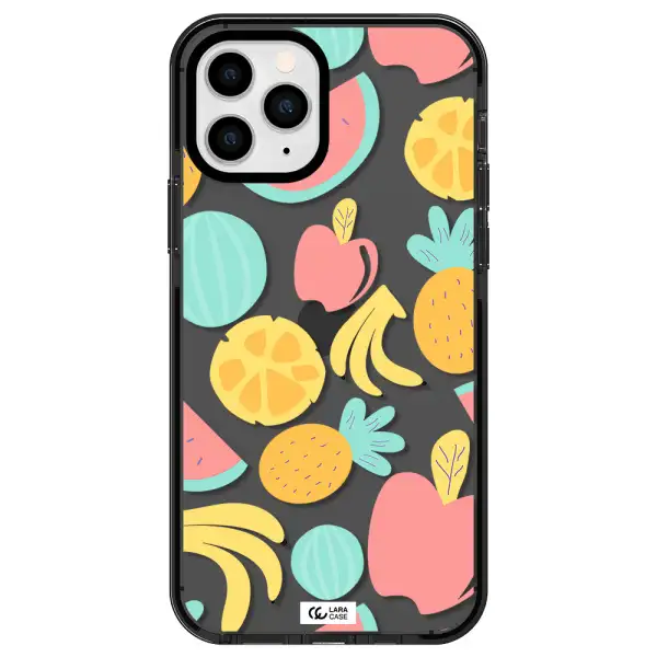 a pattern of fruits on a white background Apple iPhone 11 pro max impact Smoke Black Case