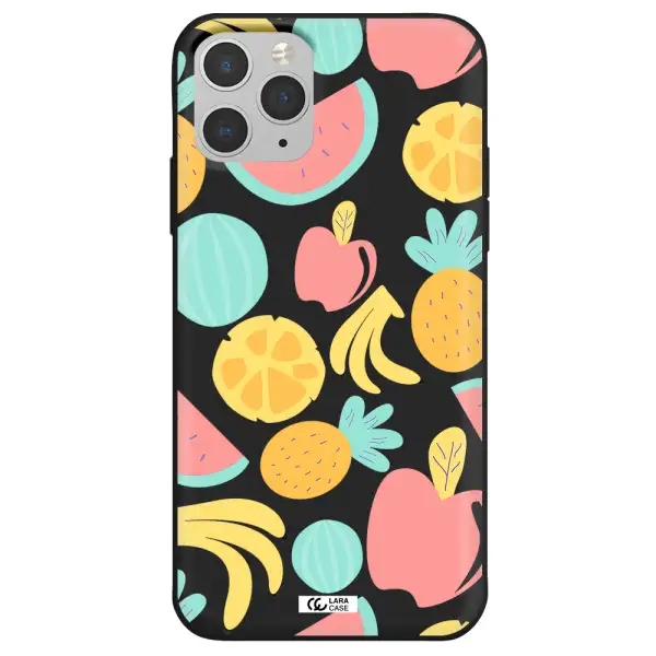a pattern of fruits on a white background Apple iPhone 11 pro max Silicone black Case