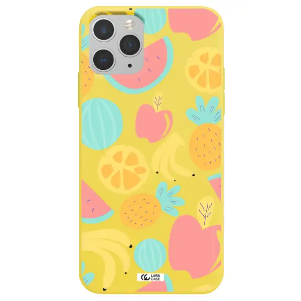 a pattern of fruits on a white background Apple iPhone 11 pro max Silicone canary yellow Case