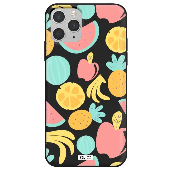 a pattern of fruits on a white background Apple iPhone 11 pro Silicone black Case