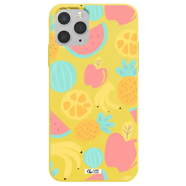 a pattern of fruits on a white background Apple iPhone 11 pro Silicone canary yellow Case