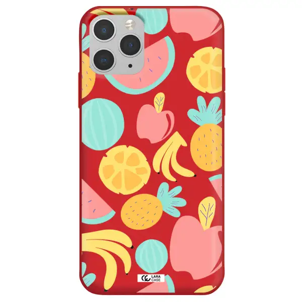 a pattern of fruits on a white background Apple iPhone 11 pro Silicone Imperial Red Case