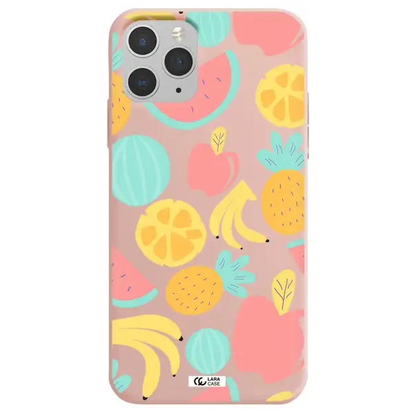 a pattern of fruits on a white background Apple iPhone 11 pro Silicone pastel pink Case