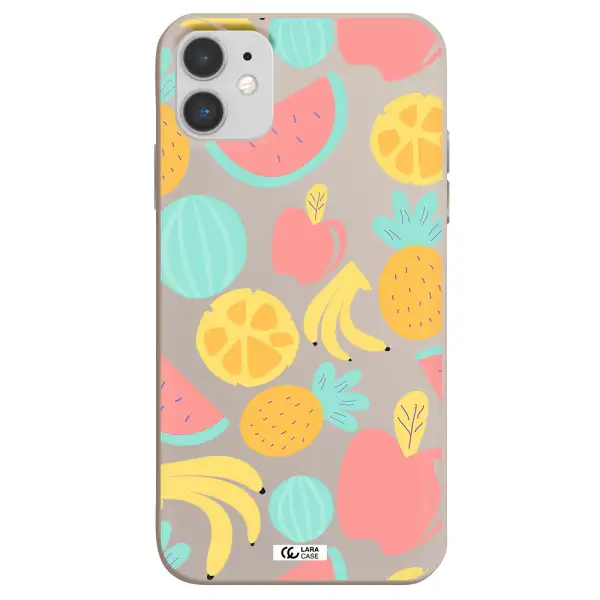 a pattern of fruits on a white background Apple iPhone 11 Silicone Stone Case