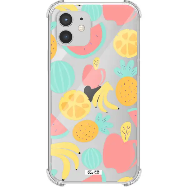 a pattern of fruits on a white background Apple iPhone 12 Clear PC Case