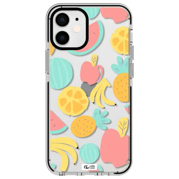 a pattern of fruits on a white background Apple iPhone 12 mini impact black border Case