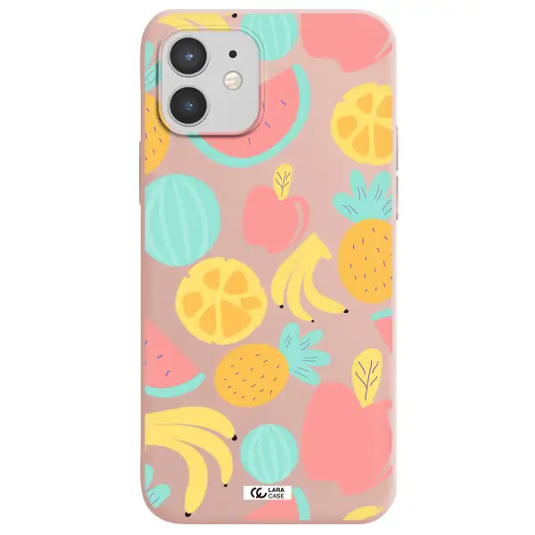 a pattern of fruits on a white background Apple iPhone 12 mini Silicone pastel pink Case