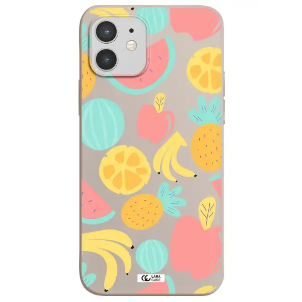 a pattern of fruits on a white background Apple iPhone 12 mini Silicone Stone Case