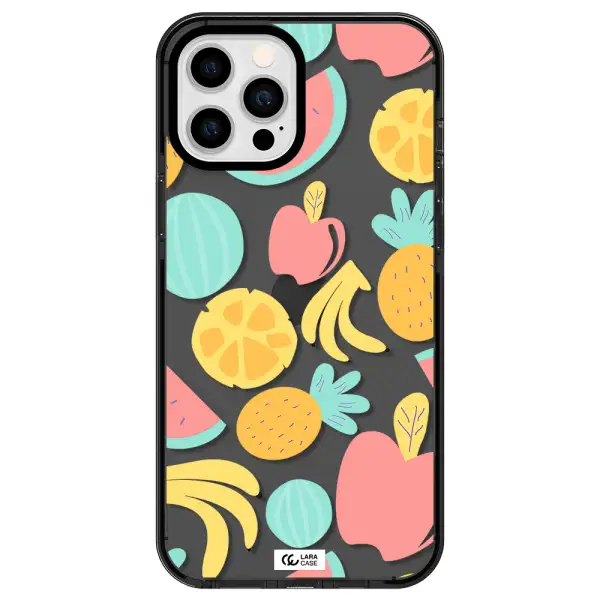 a pattern of fruits on a white background Apple iPhone 12 pro max impact Smoke Black Case