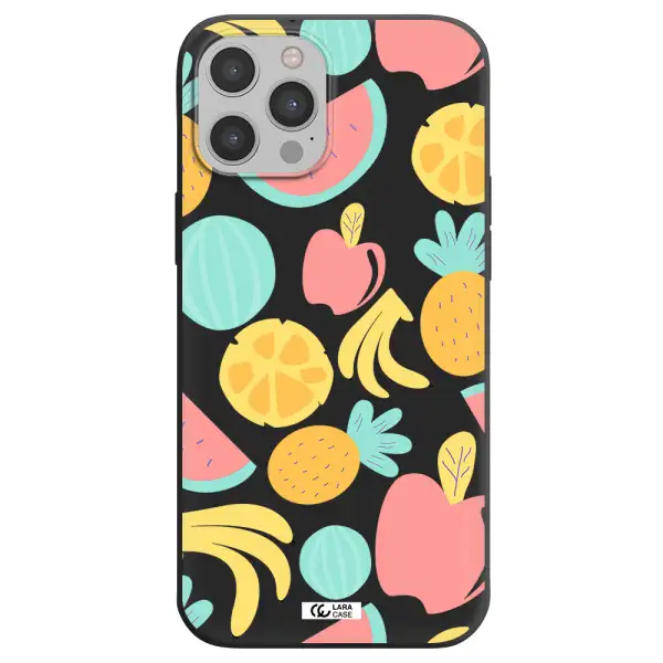 a pattern of fruits on a white background Apple iPhone 12 pro max Silicone black Case