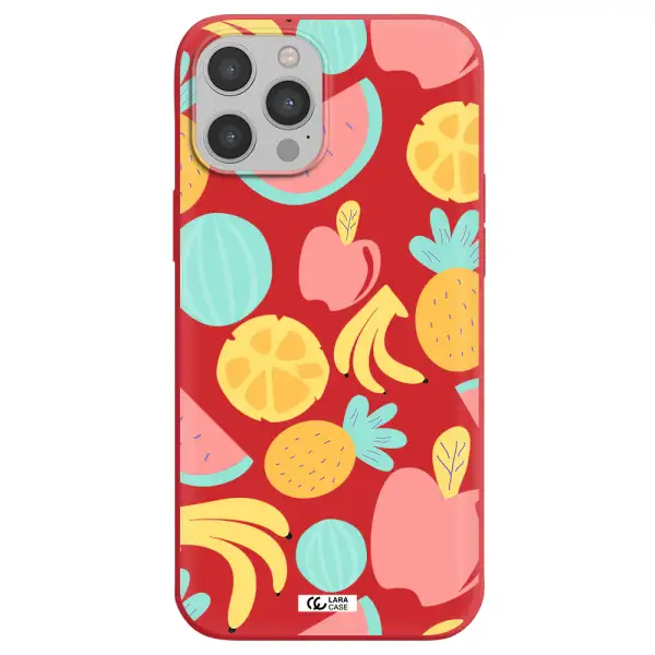 a pattern of fruits on a white background Apple iPhone 12 pro max Silicone Imperial Red Case