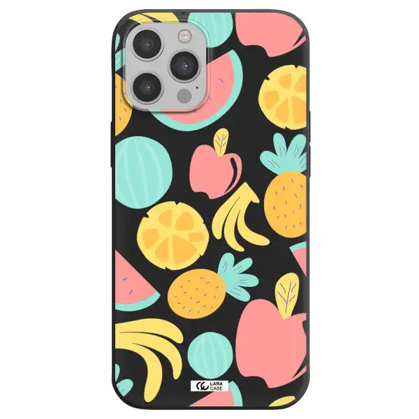 a pattern of fruits on a white background Apple iPhone 12 pro Silicone black Case