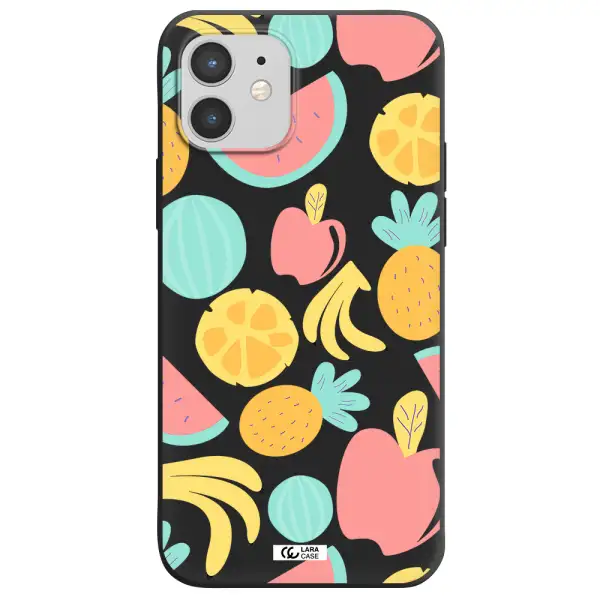 a pattern of fruits on a white background Apple iPhone 12 Silicone black Case