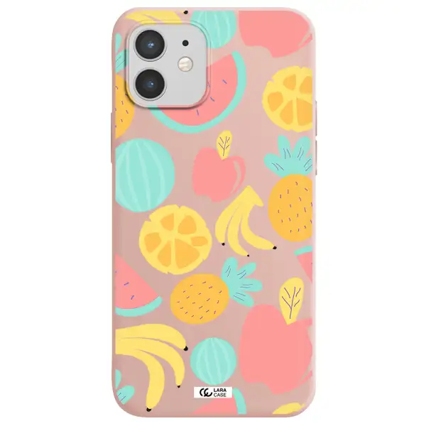 a pattern of fruits on a white background Apple iPhone 12 Silicone pastel pink Case