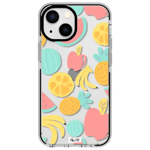 a pattern of fruits on a white background Apple iPhone 13 mini impact black border Case