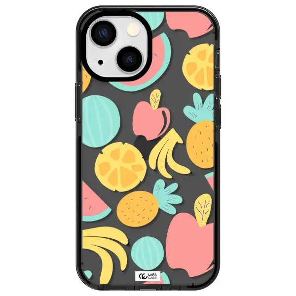a pattern of fruits on a white background Apple iPhone 13 mini impact Smoke Black Case