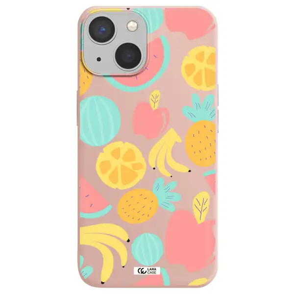 a pattern of fruits on a white background Apple iPhone 13 mini Silicone pastel pink Case
