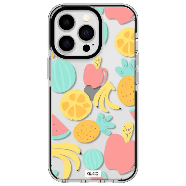 a pattern of fruits on a white background Apple iPhone 13 Pro impact black border Case