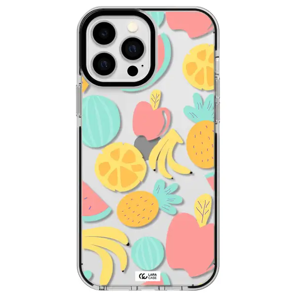 a pattern of fruits on a white background Apple iPhone 13 Pro Max impact black border Case