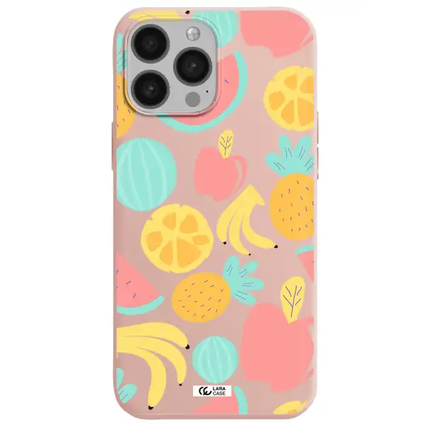 a pattern of fruits on a white background Apple iPhone 13 Pro Max Silicone pastel pink Case