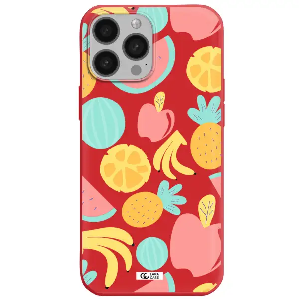 a pattern of fruits on a white background Apple iPhone 13 Pro Silicone Imperial Red Case