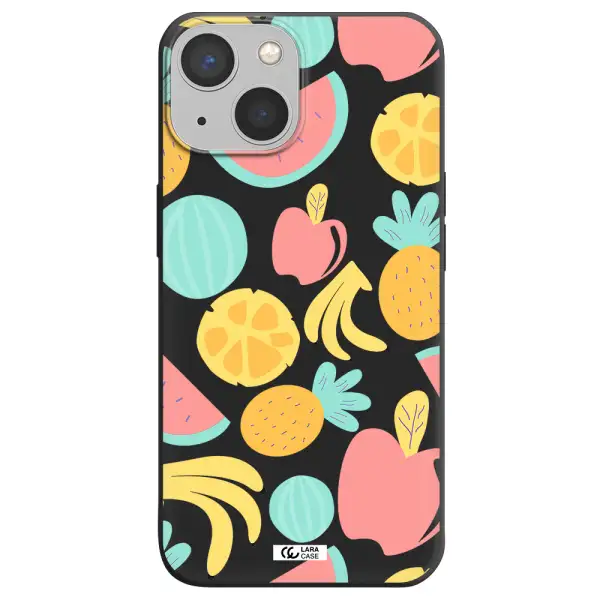a pattern of fruits on a white background Apple iPhone 13 Silicone black Case
