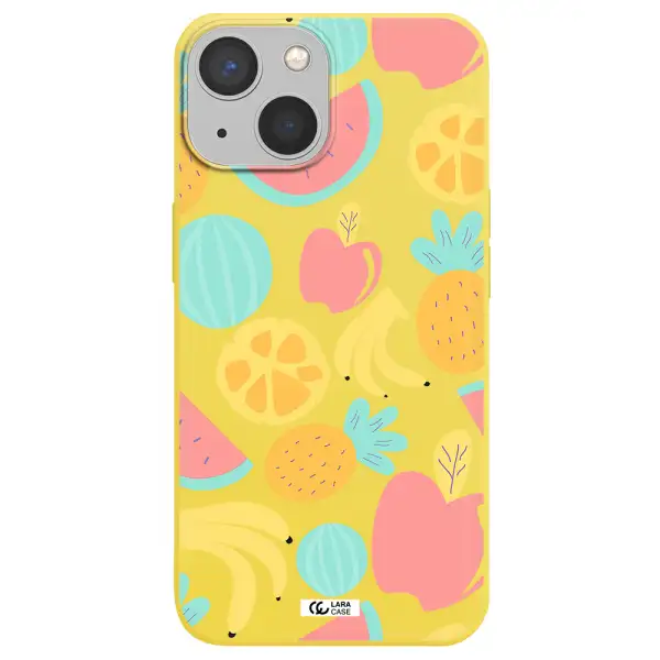 a pattern of fruits on a white background Apple iPhone 13 Silicone canary yellow Case