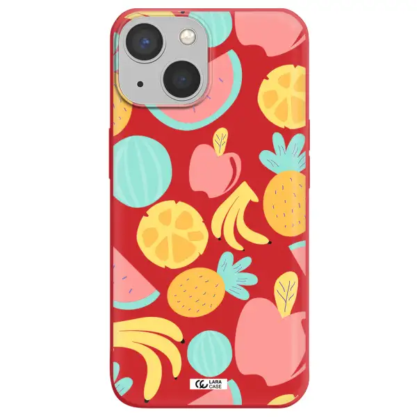 a pattern of fruits on a white background Apple iPhone 13 Silicone Imperial Red Case