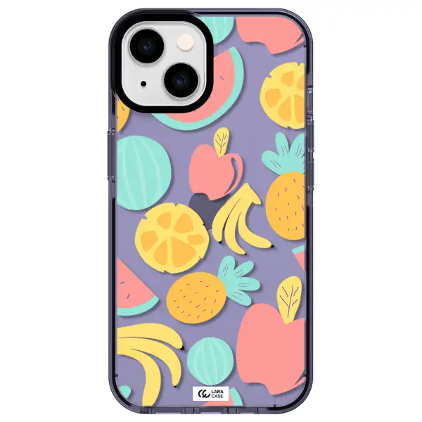 a pattern of fruits on a white background Apple iPhone 14 impact Lilac Case