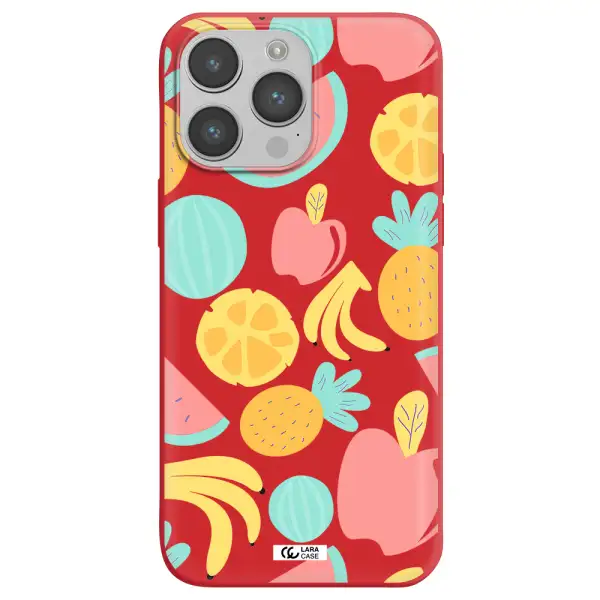 a pattern of fruits on a white background Apple iPhone 14 pro max Silicone Imperial Red Case