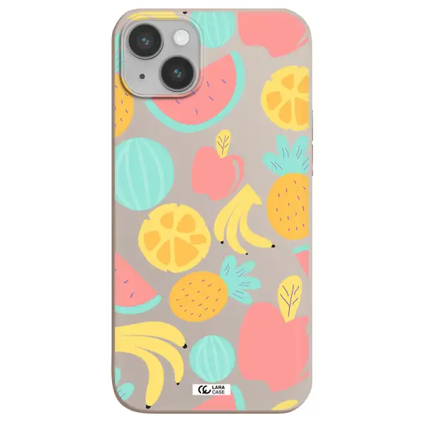 a pattern of fruits on a white background Apple iPhone 14 Silicone Stone Case