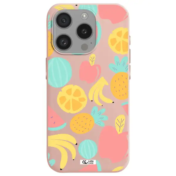 A Pattern Of Fruits On A White Background Apple Iphone 15 Pro Silicone Pastel Pink Case