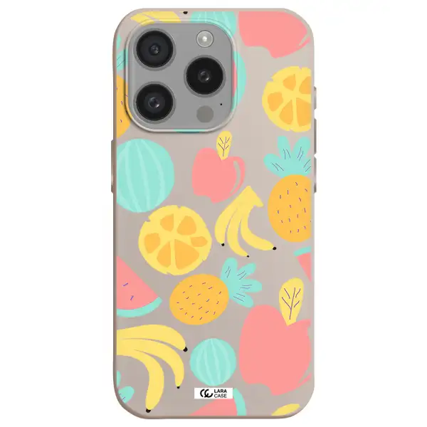 A Pattern Of Fruits On A White Background Apple Iphone 15 Pro Silicone Stone Case