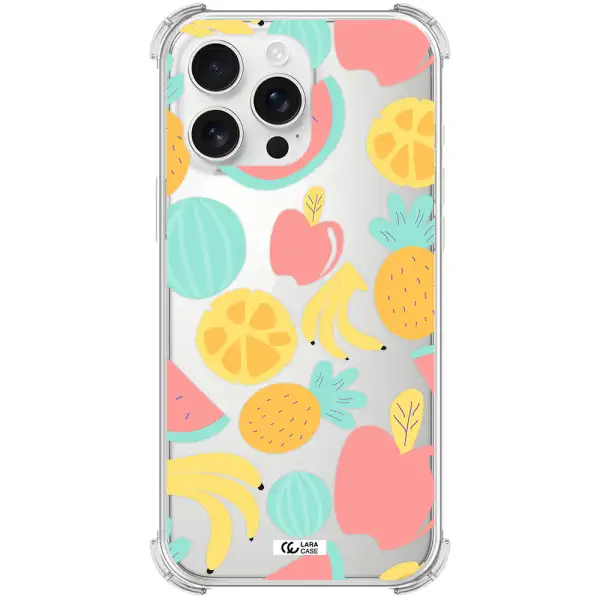 A Pattern Of Fruits On A White Background Apple Iphone 16 Pro Max Clear Pc Case