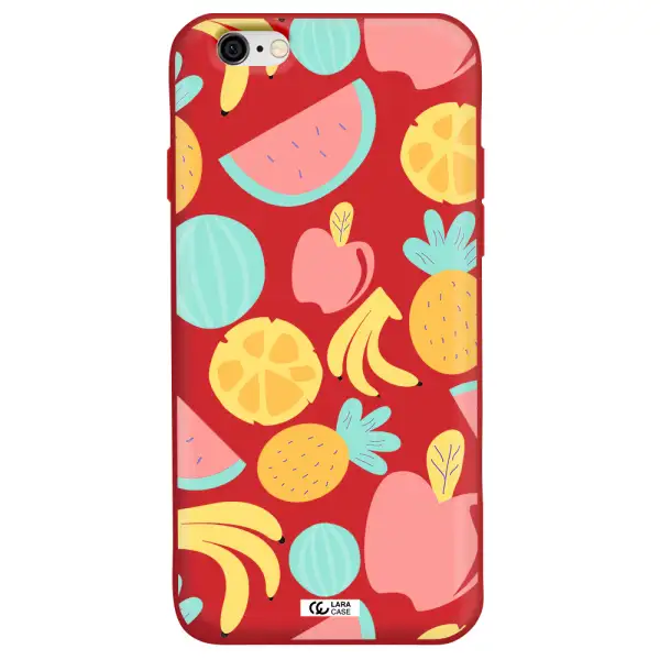 a pattern of fruits on a white background Apple iPhone 6 Silicone Imperial Red Case