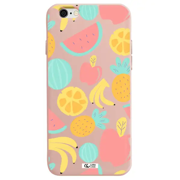 a pattern of fruits on a white background Apple iPhone 6 Silicone pastel pink Case