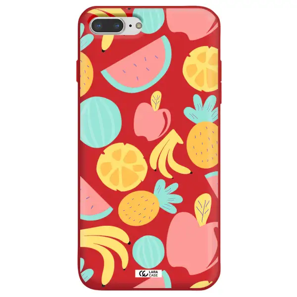 a pattern of fruits on a white background Apple iPhone 7 plus Silicone Imperial Red Case