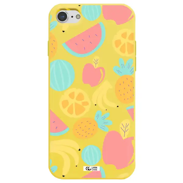 a pattern of fruits on a white background Apple iPhone 7 Silicone canary yellow Case