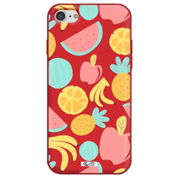 a pattern of fruits on a white background Apple iPhone 7 Silicone Imperial Red Case