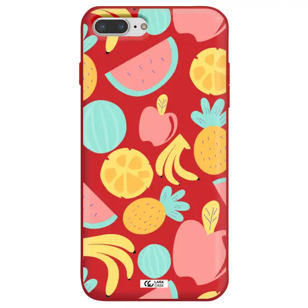 a pattern of fruits on a white background Apple iPhone 8 plus Silicone Imperial Red Case