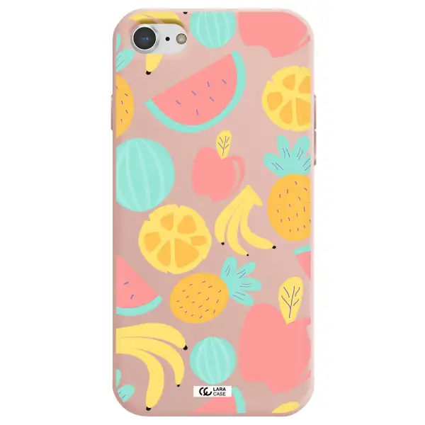 a pattern of fruits on a white background Apple iPhone 8 Silicone pastel pink Case