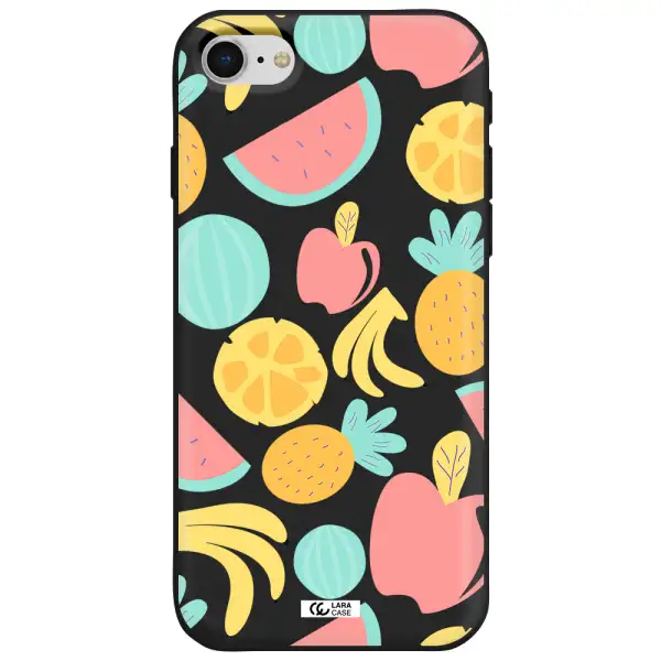 a pattern of fruits on a white background Apple iPhone se 2020 Silicone black Case