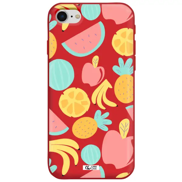 a pattern of fruits on a white background Apple iPhone se 2020 Silicone Imperial Red Case
